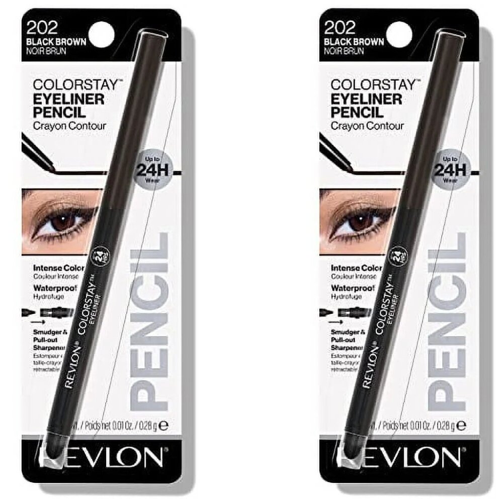 Revlon Colorstay Eyeliner Pencil w/ Smudger&Sharpener, 202 Black Brown (2 Packs)
